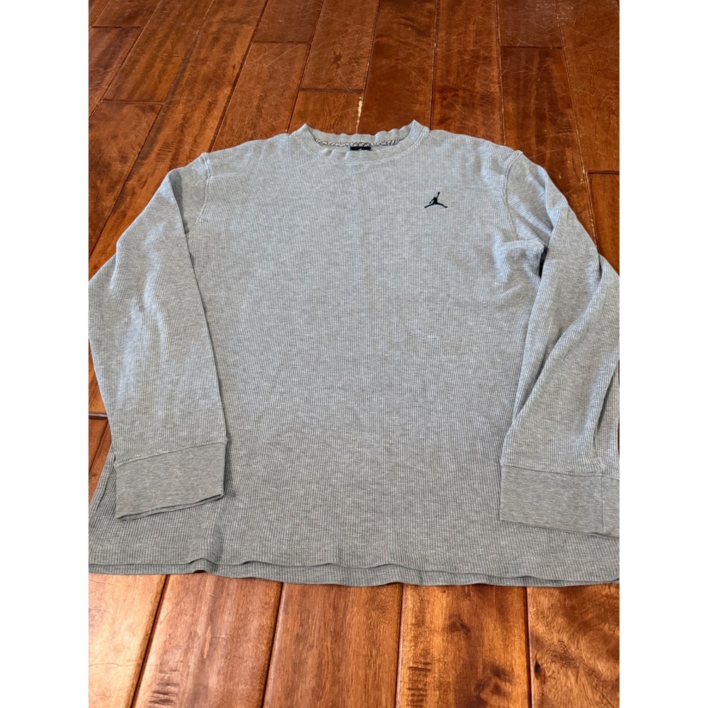 Jordan Mens Long Sleeve Thermal Waffle Knit Shirt Gray Jumpman‎ Logo Size M